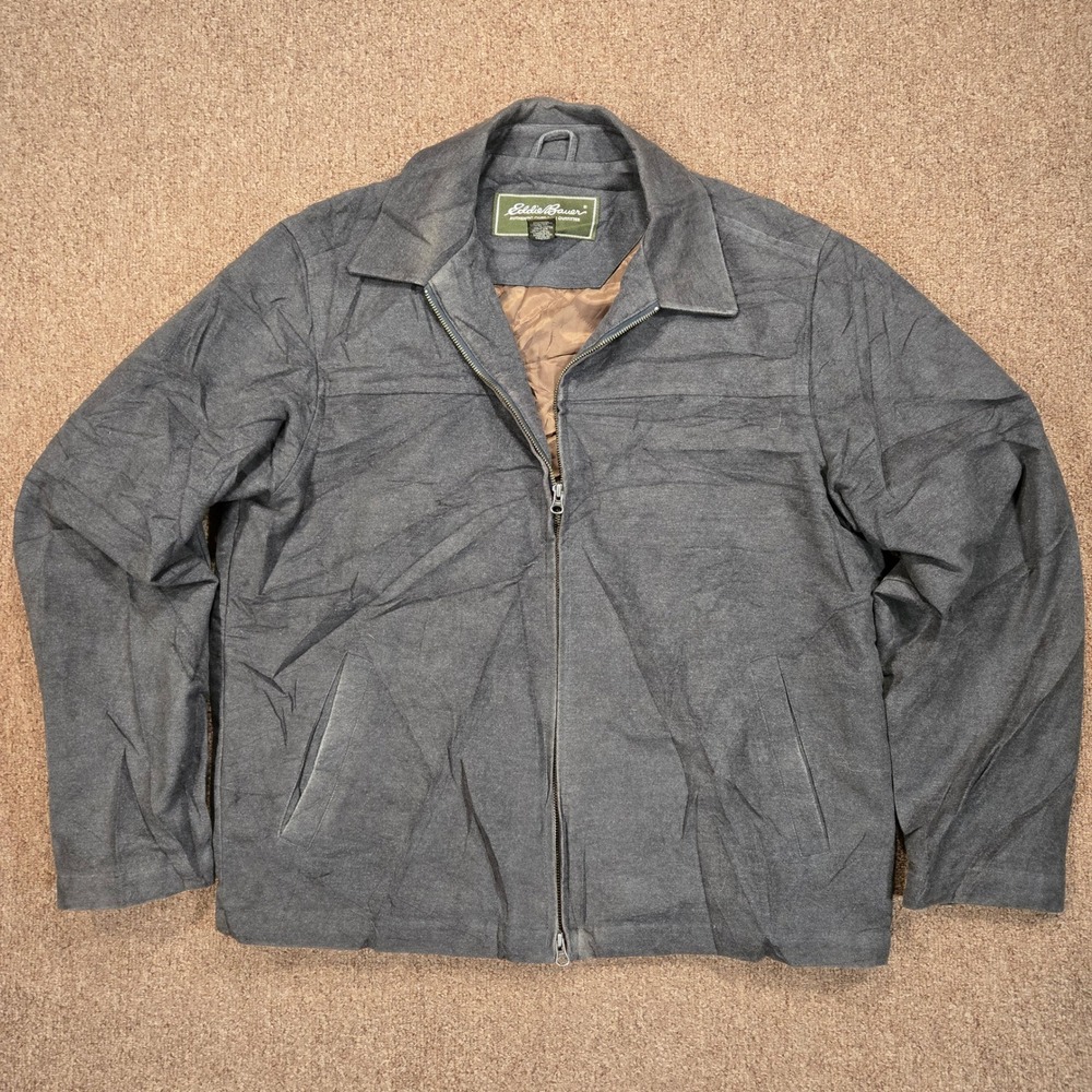 Eddie Bauer Jacket Mens XL Tall Gray Full Zip Quilted Lined Workwear Casual 2677